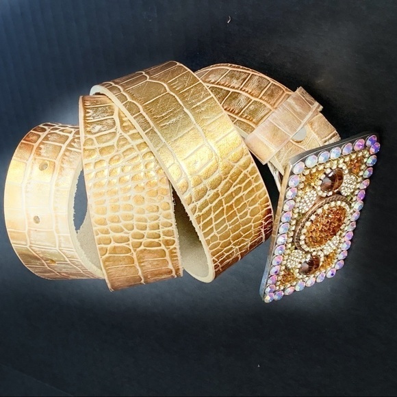 NEW-GENUINE Swarovski Studded Buckle Gold Belt main image 8